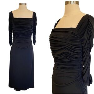 Laundry By Shelli Segal Black Ruched Body Con Sheath Dress